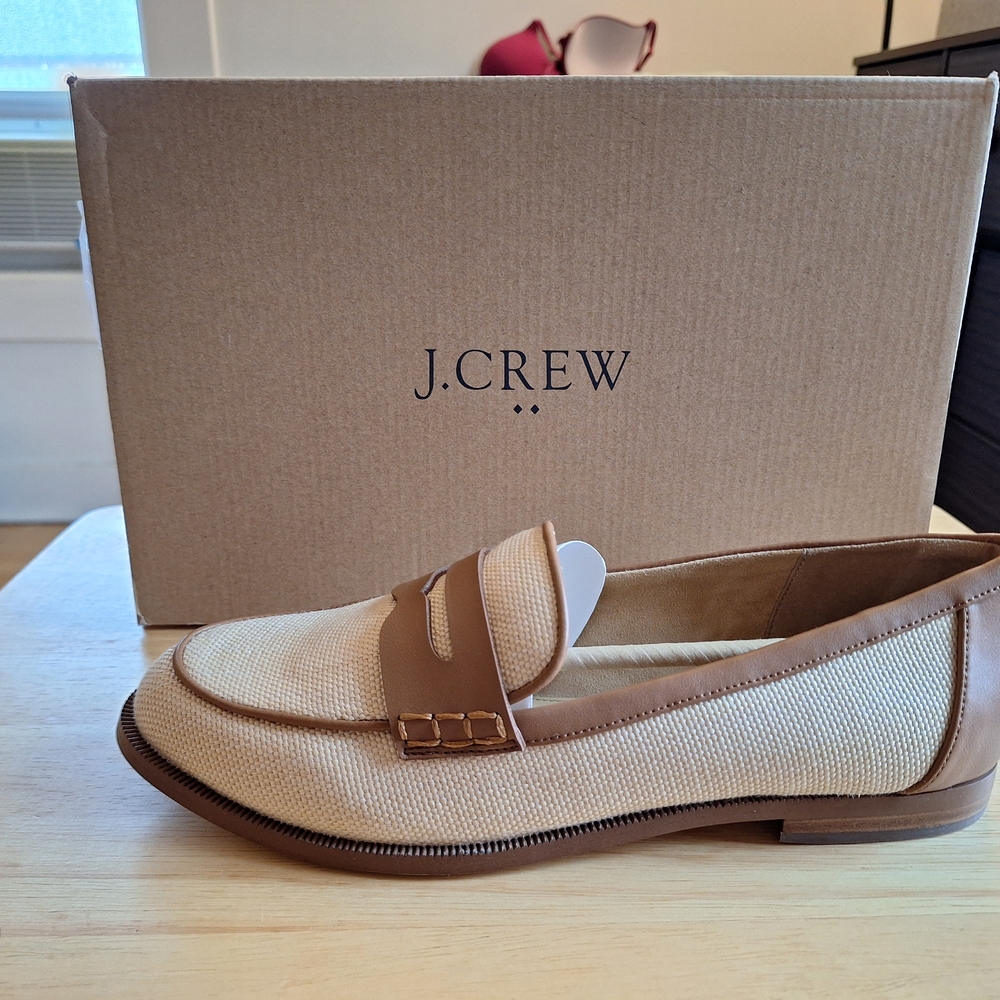 NWT J.Crew Two-Tone Straw & Leather Loafers | Women's 9